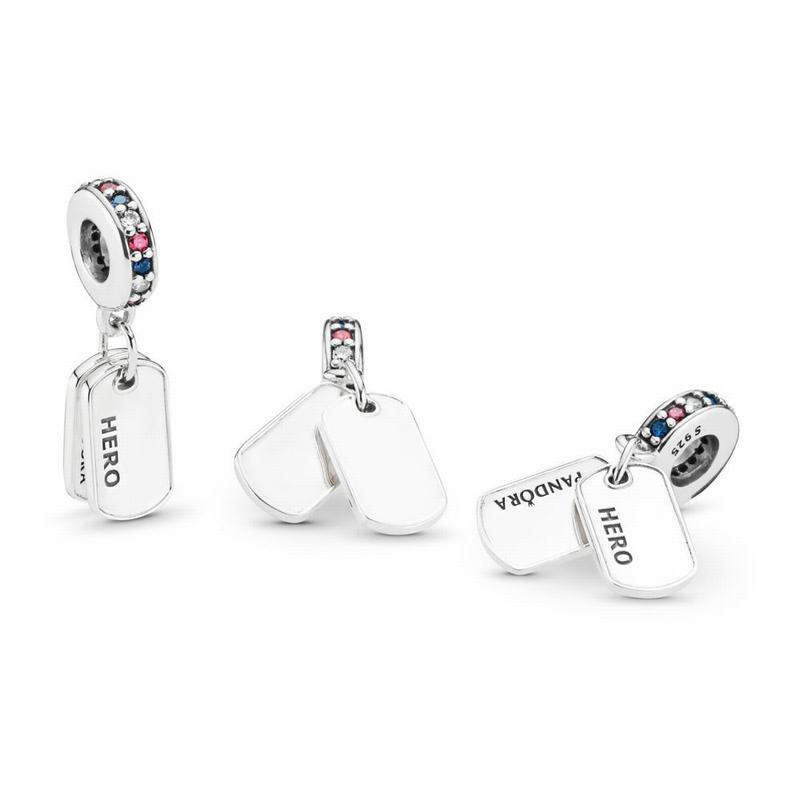 Pandora Hero Dog Tag Dangle Charm Ireland - Sterling Silver/Blue/Mixed Stones - 461259CJK